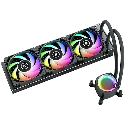 EK-Nucleus AIO CR360 Lux D-RGB, 3x EK-FPT FAN 120 D-RGB PWM fans, Rotatable ARGB Pump Top, Intel Sockets LGA: 1150, 1151, 1155, 1156, 1200, 1700, 2011, 2011-3, 2066, AMD Sockets: AM4, AM5