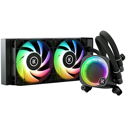 EK-Nucleus AIO CR240 Lux D-RGB, 2x EK-FPT FAN 120 D-RGB PWM fans, Rotatable ARGB Pump Top, Intel Sockets LGA: 1150, 1151, 1155, 1156, 1200, 1700, 2011, 2011-3, 2066, AMD Sockets: AM4, AM5