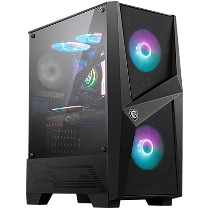 MSI MAG FORGE 100R, Mid-Tower, ATX/Micro-ATX/Mini-ITX, 2x USB 3.2 Gen 1 Type-A, 1x Audio/1x Mic, ARGB Hub, RGB Button, 3x 120mm Fans (2x ARGB), Mesh Front Panel, Tempered Glass +4 RGB strips