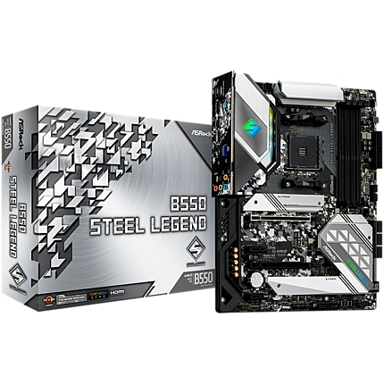 ASROCK Main Board Desktop B550 STEEL LEGEND (AM4, B550, 4x DDR4, 1x PCIe 4.0 x16, 1x PCIe 3.0 x16, 2x PCIe 3.0 x1, 6x SATA, 2x M.2 PCIe Gen4 x4, 1x M.2, 1x DP 1.4, 1x HDMI, 2.5G LAN, 1x USB-C, ATX