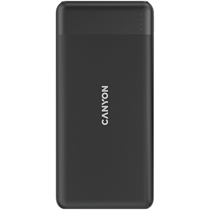 CANYON PB-109 Power bank 10000mAh Li-poly battery, Input Lightning &Type C  : 5V/2A, 9V/2A PD 18W(Max), Output Type C 5V/3A,9V/2.2A,12V/1.5A 20W,  Output USB A:5V3A,9V2A,12V1.5A,18W quick charging cable 0.3m, 144*68*16mm, 0.24kg, Black