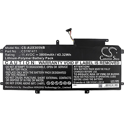 Батерия за лаптоп  C31N1411, Asus ZenBook UX305C, UX305CA, UX305F, UX305FA, 11.4V, 3800 mAh CAMERON SINO