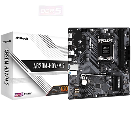 ASROCK MB Desktop A620M-HDV/M2, AM5, 2x DDR5, 1x PCIe 4.0 x16, 2x PCIe 3.0 x1, 1x Hyper M.2(PCIe Gen4x4), 2x SATA3 6.0 Gb/s, 1x HDMI, 1x DisplayPort, 1x Gbit LAN, 5x USB 3.2, 6x USB 2.0, 1x USB-C, Micro ATX