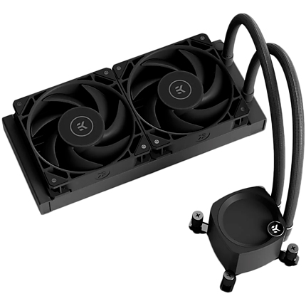 EK-Nucleus AIO CR240 Dark, 2x EK-FPT FAN 120 PWM fans, Rotatable Pump Top, Intel Sockets LGA: 1150, 1151, 1155, 1156, 1200, 1700, 2011, 2011-3, 2066, AMD Sockets: AM4, AM5, 5 Year Warranty