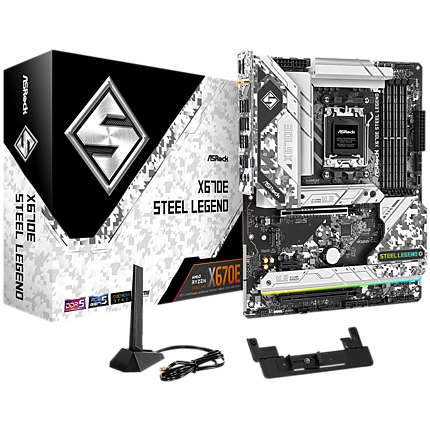 ASROCK MB Desktop X670E Steel Legend, AM5, 4x DDR5, 1x PCIe 5.0 x16, 1x PCIe 3.0 x16, 1x PCIe 3.0 x1, 4x SATA3, 3x Hyper M.2 (PCIe Gen4x4), 1x Blazing M.2(PCIe Gen5x4), 7.1 CH HD Audio, 1x HDMI, 1x DisplayPort, 2.5G LAN, Wi-Fi, BT