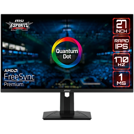 MSI G274QPF-QD Gaming Monitor, 27" 170Hz, WQHD (2560x1440) 16:9, Rapid IPS Anti-glare, 1ms, 400nits, 1000:1, 178°/178°, Freesync Premium, Adjustable Stand, 1x DP, 2x HDMI, 1xType-C, 3Y Warranty