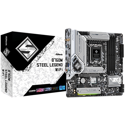 ASROCK MB Desktop B760M Steel Legend (S1700, 4x DDR5, 1x PCIe 5.0 x16, 1x PCIe 4.0 x16, 3x Hyper M.2 PCIe Gen4x4, 4x SATA3, 2x USB-C, 9x USB 3.2, 6x USB 2.0, 1xRJ-45 2.5GB, Wi-Fi 6E, BT 5.3, 1x HDMI, 1x DP, micro ATX