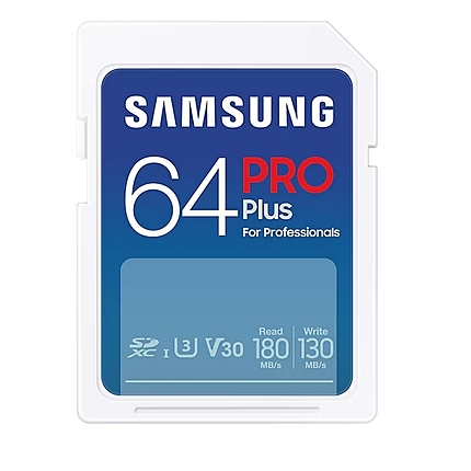 Samsung 64GB SD Card PRO Plus, UHS-I, Read 180MB/s - Write 130MB/s