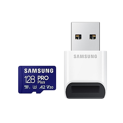 Samsung 128GB micro SD Card PRO Plus with USB Reader, UHS-I, Read 180MB/s - Write 130MB/s