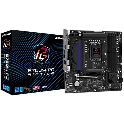 ASROCK MB Desktop B760M PG RIPTIDE (S1700, 4x DDR5, 1x PCIe 4.0 x16, 1x PCIe 4.0 x1, 1x M.2 Key E for Wi-Fi, 1x M.2 Hyper Gen4x4, 4x SATA3, 2x USB-C, 5x USB 3.2, 6x USB 2.0, 1xRJ-45 2.5 Gbit, 1x HDMI, 1x DP, mATX