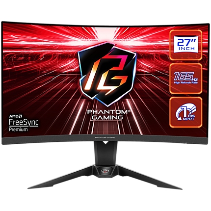 Asrock Curved Gaming Monitor, 27" QHD(2560x1440) 1500R VA, AG, 165 Hz, 110% sRGB, 4000:1, 550 cd/mВІ, 178Вє/178Вє, 1ms (MPRT), Flicker-free, Hight, Swivel, Tilt Adjustment 2x 2W Speakers, 2x HDMI, 1x DP, 1x Audio, Wi-Fi Antenna, 3Y