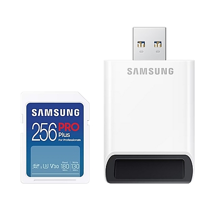 Samsung 256GB SD PRO Plus + USB Reader, Class10, Read 180MB/s - Write 130MB/s