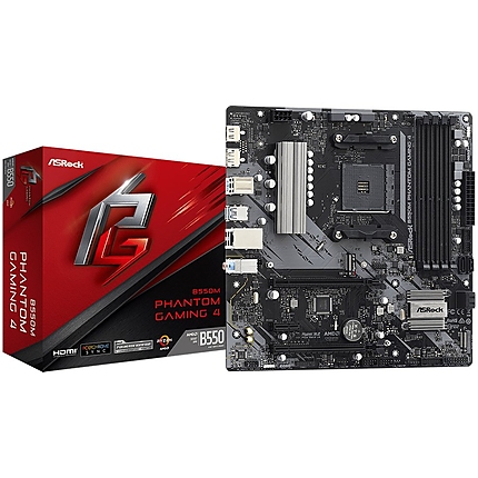 ASROCK Main Board Desktop B550M PHANTOM GAMING 4 (AM4, B550, 4xDDR4, 1xPCIe 4.0 x16, 1xPCI 3.0x16, 1xPCIe 3.0x1, 4xSATA, 1xM.2 PCIe Gen4x4, 1xM.2, 8xUSB3.2 Gen1, 6xUSB2.0, HDMI, DP, GLAN, mATX, Retail)