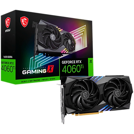 MSI Video Card Nvidia GeForce RTX 4060 Ti GAMING X16G, 16GB GDDR6, 128bit, Effective Memory Clock: 18000MHz, Boost: 2655 MHz, 4352 CUDA Cores, PCIe 4.0, 3x DP 1.4a, HDMI 2.1a, RAY TRACING, Dual Fan, 1x 8pin, 550W Recommended PSU, 3Y