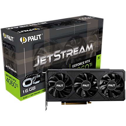 Palit GeForce RTX 4060Ti JetStream OC 16GB GDDR6, 128 bits, 1x HDMI 2.1, 3x DP 1.4a, three fan, 1x 8-pin Power connector, recommended PSU 650W, NE6406TU19T1-1061J