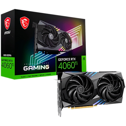 MSI Video Card Nvidia GeForce RTX 4060 Ti GAMING 8G, 8GB GDDR6, 128bit, Effective Memory Clock: 18000MHz, Boost: 2535 MHz, 4352 CUDA Cores, PCIe 4.0, 3x DP 1.4a, HDMI 2.1a, RAY TRACING, Dual Fan, 1x 8pin, 550W Recommended PSU, 3Y