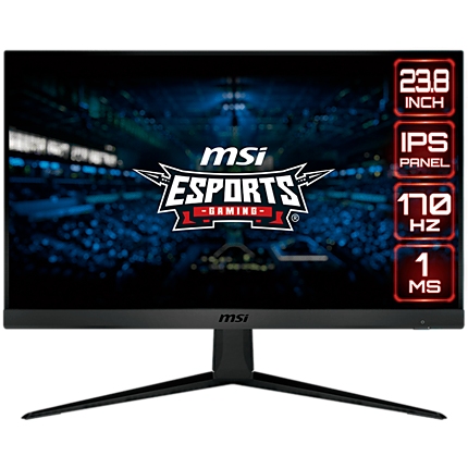 MSI G2412 Gaming Monitor, 23.8" 170Hz, FHD (1920x1080) 16:9, IPS Anti-glare, 1ms, 250nits, 1100:1, 178°/178°, Adaptive Sync, Adjustable Stand, 1x DP, 2x HDMI, 3Y Warranty