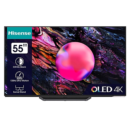 Hisense 55" A85K, 4K Ultra HD 3840x2160, OLED, 120Hz, IPS, HDR 10+, HLG, Dolby Vision IQ, Dolby Atmos, Smart TV, WiFi 6E, WiFi Direct, BT, Anyview Cast, 4xHDMI, 2xUSB, LAN, CI+, DVB-T2/C/S2, Black