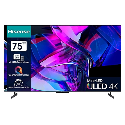 Hisense 75" U7KQ, 4K Ultra HD 3840x2160, ULED, FALD, Quantum Dot, 144Hz, IPS, HDR 10+, HLG, Dolby Vision IQ, Dolby Atmos, Smart TV, WiFi 5GHz, WiFi Direct, BT, Anyview Cast, 4xHDMI, 2xUSB, LAN, CI+, DVB-T2/C/S2, Black