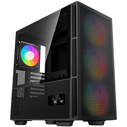 DeepCool CH560 Digital, Mid Tower, Mini-ITX/Micro-ATX/ATX/E-ATX, 1xUSB3.0, 1xType-C, 1xAudio, 3x140mm + 1x120mm Pre-Installed ARGB Fans, Hybrid Tempered Glass And Mesh Side Panel, Dual-Status Digital Display, GPU Support Arm, Mesh Front Panel, Black