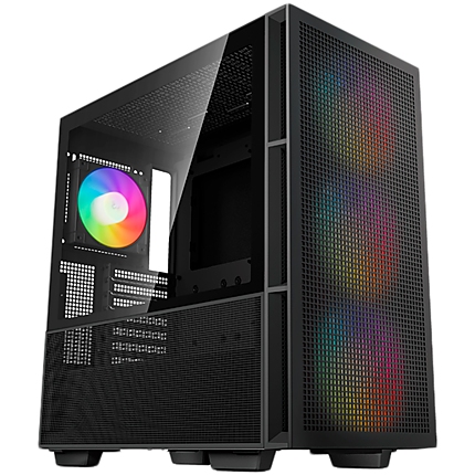 DeepCool CH560, Mid Tower, Mini-ITX/Micro-ATX/ATX/E-ATX, 1xUSB3.0, 1xType-C, 1xAudio, 3x140mm + 1x120mm Pre-Installed ARGB Fans, Hybrid Tempered Glass And Mesh Side Panel, GPU Support Arm, Mesh Front Panel, Black