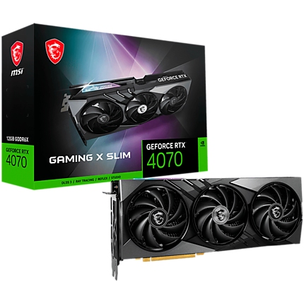 MSI Video Card Nvidia GeForce RTX 4070 GAMING X SLIM 12G, 12GB GDDR6X, 192bit, Boost: 2610 MHz, 5888 CUDA Cores, PCIe 4.0, 3x DP 1.4a, HDMI 2.1a, RAY TRACING, Triple Fan, 1x 16pin, 650W Recommended PSU, 3Y