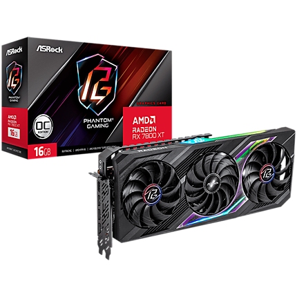 Asrock AMD Radeon RX7800XT Phantom Gaming 16GB OC, GDDR6, 256-bit, 3x DisplayPort™ 2.1, 1x HDMI™ 2.1, 2x 8-pin Power Connectors, Recommended PSU 800W