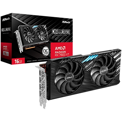 Asrock AMD Radeon RX7800XT Challenger 16GB OC, GDDR6, 256-bit, 3x DisplayPort 2.1, 1x HDMI 2.1, 2x 8-pin Power Connectors, Recommended PSU 750W