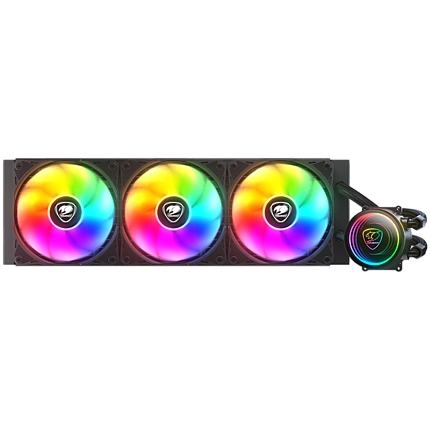 COUGAR Poseidon Elite ARGB 360 BK AIO Liquid Cooler, 3x Cougar MHP 120mm 2000rpm PWM Fans, ARGB Lighting with Infinity Mirror, 90-degree utteright fins, Intel LGA LGA1851 / LGA1700 / LGA1200 / LGA115X , AM5 / AM4 / AM3 / AM2 / FM2 / FM1