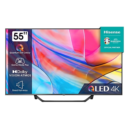 Hisense 55" A7KQ, 4K Ultra HD 3840x2160, QLED, FALD, Quantum Dot, HDR 10+, HLG, Dolby Vision, Dolby Atmos, Smart TV, WiFi 5GHz, WiFi Direct, BT, Anyview Cast, 3xHDMI, 2xUSB, LAN, CI+, DVB-T2/C/S2, Dark Grey