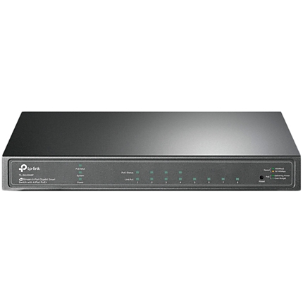 JetStream 8-Port Gigabit Smart Switch with 4-Port PoE+PORT: 4Г— Gigabit PoE+ PortsSPEC: 802.3at/af, 62 W PoE Power, Desktop Steel CaseFEATURE: Integration with Omada SDN Controller, 802.1Q VLAN, STP/RSTP/MSTP, IGMP Snooping, 802.1p/DSCP QoS, etc.