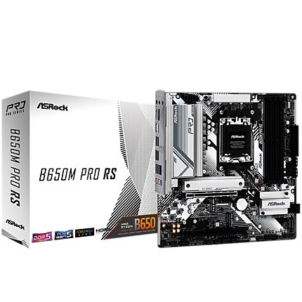 ASROCK MB Desktop B650M PRO RS, AM5, 4x DDR5, 1x PCIe 4.0 x16, 1x PCIe 3.0 x16, 1x Blazing M.2(PCIe Gen5x4), 1x Hyper M.2, 4x SATA3, RAID 0, 1, 10, 7.1 CH HD Audio, 1x HDMI, 1x DP, 2.5G LAN, 6x USB 3.2, 8x USB 2.0, 2x USB-C, mATX