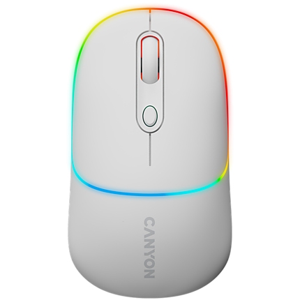 CANYON MW-22, 2 in 1 Wireless optical mouse with 4 buttons, DPI 800/1200/1600, 2 mode(BT/ 2.4GHz), 650mAh Li-poly battery, RGB backlight, Snow white, cable length 0.8m, 110*62*34.2mm, 0.085kg