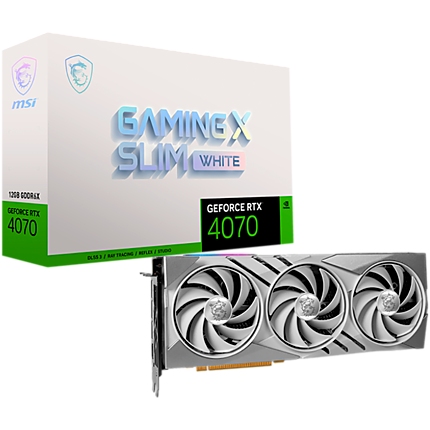 MSI Video Card Nvidia GeForce RTX 4070 GAMING X SLIM WHITE 12G, 12GB GDDR6X, 192-bit, 2610 MHz Boost, 5888 CUDA Cores, PCIe 4.0, 3x DP 1.4a, HDMI 2.1a, RAY TRACING, Triple Fan, 650W Recommended PSU, 3Y