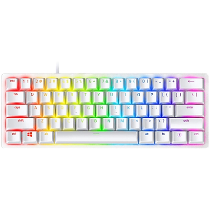 Razer Huntsman Mini White, Linear Optical Switch, size 60%, RGB Chroma, Doubleshot PBT Keycaps, Standard Bottom Row Layout, Fully programmable keys with on-the-fly macro recording, 1000 Hz Ultrapolling, Aluminum construction