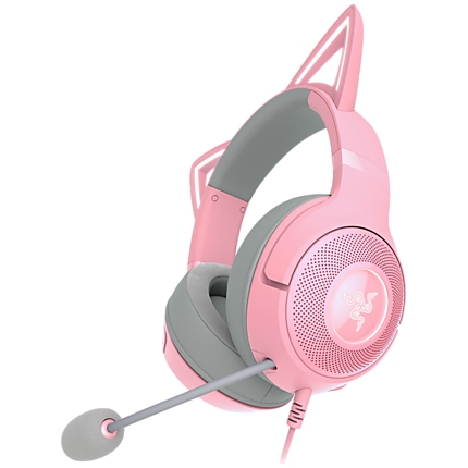 Kraken Kitty V2 - Pink, Gaming headset, Kitty Ears, Stream Reactive Lighting, HyperClear Cardioid Mic, 40 mm TriForce Drivers, Built into the earcups microphone, Razer Chroma RGB (Ear and Earcups), Surround sound: Only available on Windows 10 64-bit