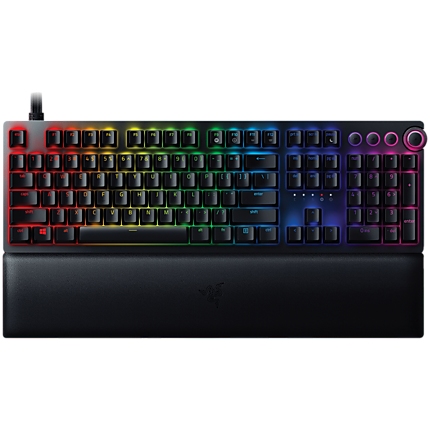 Razer Huntsman V2, Optical Gaming Keyboard with Near-zero Input Latency (Clicky Optical Switch), US Layout, Doubleshot PBT Keycaps, Sound Dampening Foam, Razer Chroma™ RGB, Up to 8000Hz polling rate, Aluminum matte top plate