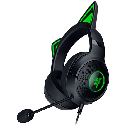 Kraken Kitty V2 - Black, Gaming headset, Kitty Ears, Stream Reactive Lighting, HyperClear Cardioid Mic, 40 mm TriForce Drivers, Built into the earcups microphone, Razer Chroma RGB (Ear and Earcups), Surround sound: Only available on Windows 10 64-bit