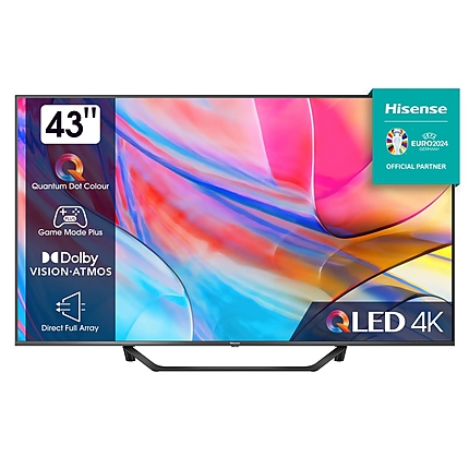 Hisense 43" A7KQ, 4K Ultra HD 3840x2160, QLED, FALD, Quantum Dot, HDR 10+, HLG, Dolby Vision, Dolby Atmos, Smart TV, WiFi 5GHz, WiFi Direct, BT, Anyview Cast, 3xHDMI, 2xUSB, LAN, CI+, DVB-T2/C/S2, Dark Grey