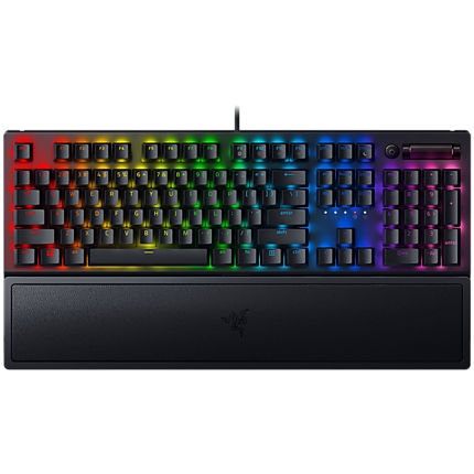 Razer BlackWidow V3, Yellow Mechanical Switch, US Layout, Tactile and Clicky, Full size, Razer Chroma backlighting with 16.8 million customizable color options, Wrist rest, 80 million keystroke lifespan,Multi-function digital roller, Aluminum const