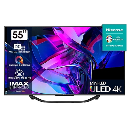 Hisense 55" U7KQ, 4K Ultra HD 3840x2160, ULED, FALD, Quantum Dot, 144Hz, IPS, HDR 10+, HLG, Dolby Vision IQ, Dolby Atmos, Smart TV, WiFi 5GHz, WiFi Direct, BT, Anyview Cast, 4xHDMI, 2xUSB, LAN, CI+, DVB-T2/C/S2, Black