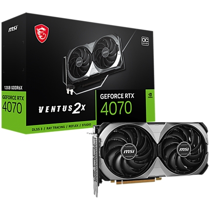 MSI Video Card Nvidia GeForce RTX 4070 VENTUS 2X E 12G OC, 12GB GDDR6X, 192bit, Effective Memory Clock: 21000MHz, Boost: 2505 MHz, 5888 CUDA Cores, PCIe 4.0, 3x DP 1.4a, HDMI 2.1a, RAY TRACING, Dual Fan, 1x8pin, 650W Recommended PSU, 3Y