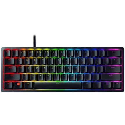 Razer Huntsman Mini - Clicky Optical (Purple Switch) - US - Black, Gaming Keyboard, Razer™ Optical Switches, size 60%, RGB Chroma, Doubleshot PBT Keycaps With Side-Printed Secondary Functions, Standard Bottom Row Layout, Fully programmable keys with on-th