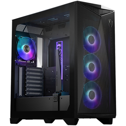 MSI MPG GUNGNIR 300R AIRFLOW, Mid-Tower, E-ATX/ATX/M-ATX/ITX, 2x USB 3.2 Gen 1 Type-A, 1x USB 3.2 Gen 2x2 Type-C, 1x Audio/1x Mic, LED Switch Button, ARGB Hub, 4x 120mm ARGB Fans, 1mm Perforated Front Panel, 3mm Tempered Glass