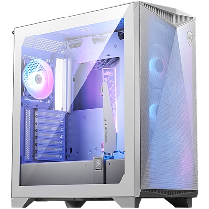 MSI MPG GUNGNIR 300R AIRFLOW WHITE, Mid-Tower, E-ATX/ATX/M-ATX/ITX, 2x USB 3.2 Gen 1 Type-A, 1x USB 3.2 Gen 2x2 Type-C, 1x Audio/1x Mic, LED Switch Button, ARGB Hub, 4x 120mm ARGB Fans, 1mm Perforated Front Panel, 3mm Tempered Glass