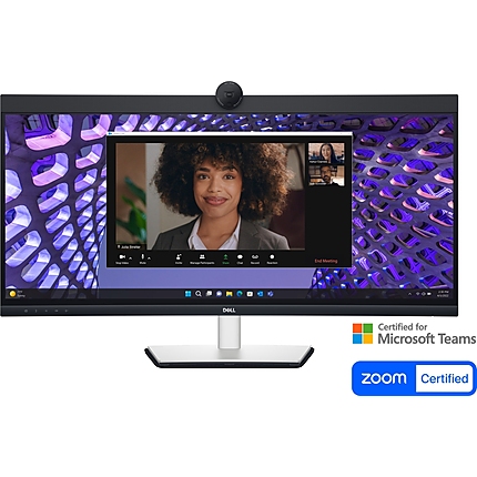 Dell P3424WEB, 34" Curved Video Conferencing, WQHD AG, IPS, 21:9, 5ms, 1000:1, 300 cd/m2, (3440x1440 ), 99% sRGB, HDMI, DP, USB-C, USB 3.2 hub, RJ45, ComfortView Plus, Height Adjustable, Swivel, Tilt, Black