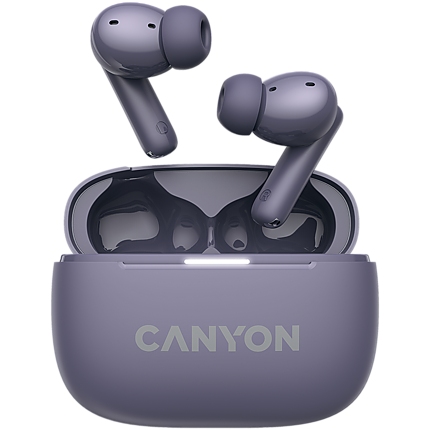 CANYON OnGo TWS-10 ANC+ENC, Bluetooth Headset, microphone, BT v5.3 BT8922F, Frequence Response:20Hz-20kHz, battery Earbud 40mAh*2+Charging case 500mAH, type-C cable length 24cm,size 63.97*47.47*26.5mm 42.5g, Purple