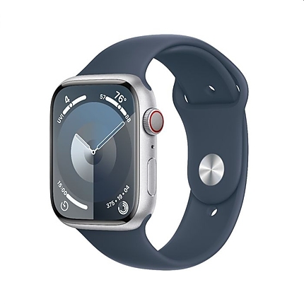 Apple Watch Series 9 GPS + Cellular 45mm Silver Aluminium Case with Storm Blue Sport Band - S/M