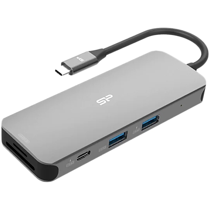 Silicon Power SR30 8-in-1 Docking Station USB C Hub with 4K@60Hz HDMI DisplayPort, 100W Power Delivery, 1 USB-C 3.2 Gen 1 port and 2 USB-A 3.2 Gen 1 ports, 1 Ethernet port, 2 SD/microSD card slots for iPhone 15/ MacBook Pro/ iPad Pro/ Steam Deck/ Rog