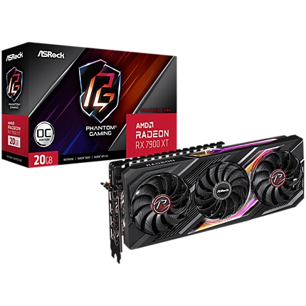 Asrock Video Card AMD Radeon RX7900XT Phantom Gaming 20GB OC, GDDR6, 320-bit, 3x DisplayPort™ 2.1, 1x HDMI™ 2.1, 2x 8-pin Power Connectors, Recommended PSU 750W, 90-GA3XZZ- 00UANF